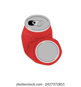 Crumbled or crushed aluminum can vector illustration. Slightly smashed stage. Simple flat textured design. Editable stroke.