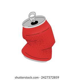 Crumbled or crushed aluminum can vector illustration. Slightly smashed stage. Simple flat textured design. Editable stroke.