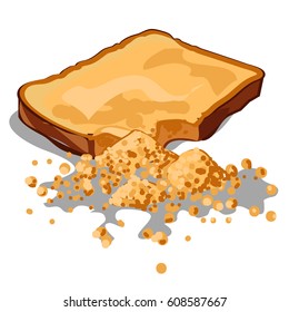 Crumbled a piece of bread isolated on white background. Vector cartoon close-up illustration.
