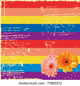 The crumbling colorful horizontal stripes and daisies,vector