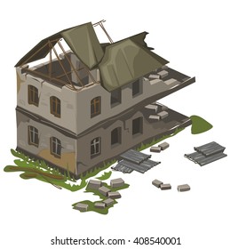 Crumbling Old Building. Vector Illustration.