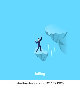 a crumbling piece of rock and a man in a business suit, an isometric image
