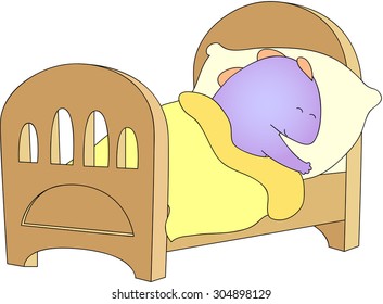 Crummy bellied dragon is sleeping in his crib. Vector illustration for kids