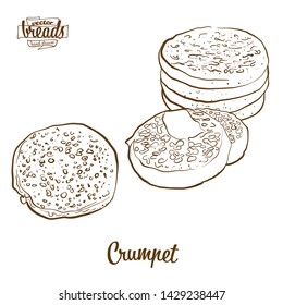 Crumpet bread vector drawing. Food sketch of Flatbread, usually known in United Kingdom. Bakery illustration series.