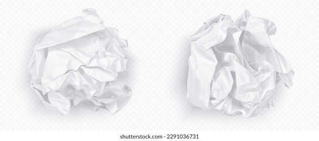 Crumple paper ball, white 3d crinkle trash vector isolated on transparent background. Waste scrunch garbage icon set. Realistic wrinkled page. Messy throw rumple grunge sheet. Mistake in document - Shutterstock ID 2291036731