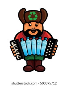 crumple plastic bottle recycle man color logo