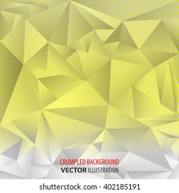 Crumpled abstract background. Yellow and white dotted wallpaper.