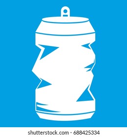 Crumpled aluminum cans icon white isolated on blue background vector illustration