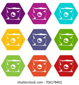 Crumpled bag of chips icon set many color hexahedron isolated on white vector illustration