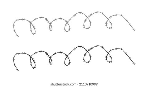 Crumpled barbed wire detailed and solid silhouette. Flat vector illustration isolated on white background.