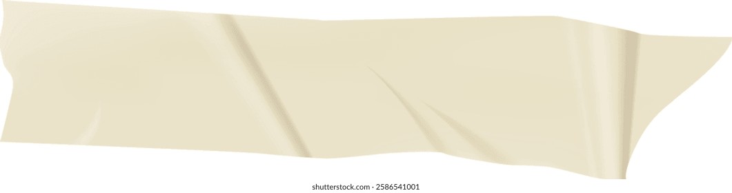 Crumpled beige adhesive tape featuring various wrinkles and folds, isolated against a clean white background, offers a realistic and textured appearance perfect for design projects