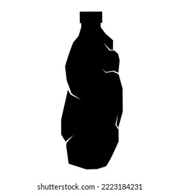 Crumpled black bottle on a white background. Good for mineral water logos and plastic waste. Vector illustration