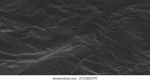 Fondo de papel negro arrugado con mota de polvo arenoso. Textura áspera de la angustia con el modelo del semitono, viejo desgastado en blanco para los diseños creativos.