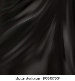 Crumpled black silk fabric. Textile. Fashion. Vector background
