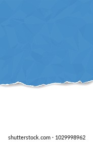 crumpled blue paper with torn edges on white background, blend shadow, vector background