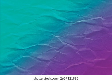 Crumpled Blue Purple Paper Texture, Wrinkled Gradient Background, Folded Teal to Purple Effect, Abstract Paper Creases, Distressed Aqua Purple