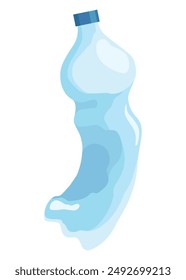 Crumpled bottle icon. Broken plastic bottle, empty plastic container, recyclable garbage eco concept. Recycling waste element. Vector isolated illustration