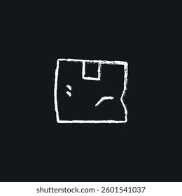 Crumpled box chalk icon. Vector isolated black illustration.