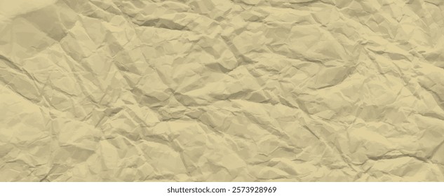 Crumpled brown rice paper texture. Abstract yellow background with wrinkled fold cardboard texture. Vector illustration horizontal fold crumpled empty white paper template for posters and banners.