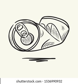 Crumpled can. Hand drawn vector illustration