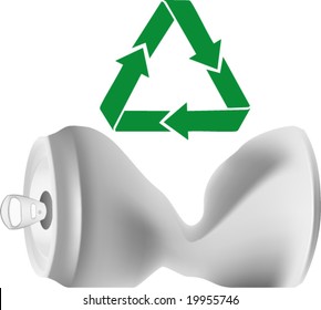 crumpled can with recycle sign