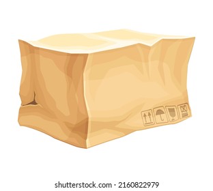 Crumpled Cardboard Box with Corrugated Sides as Packaging and Shipping Container Vector Illustration