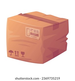 Crumpled Cardboard Box as Packaging and Shipping Container Vector Illustration