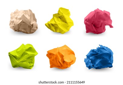 Crumpled color paper. Realistic wasted crinkled page paper trash collection. Vector set - Shutterstock ID 2111155649