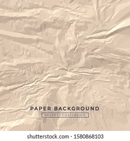 Crumpled crafted beige paper background vector illustration. Template of squeezed surface with empty place for text. Big square ruined sheet of drawing area flat style design