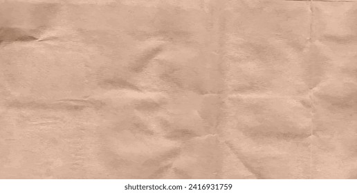 Crumpled cream craft package paper texture. Abstract tan texture old paper background. Beige old cardboard backdrop. Vector illustration of grunge vintage note sheet or package. Old papyrus