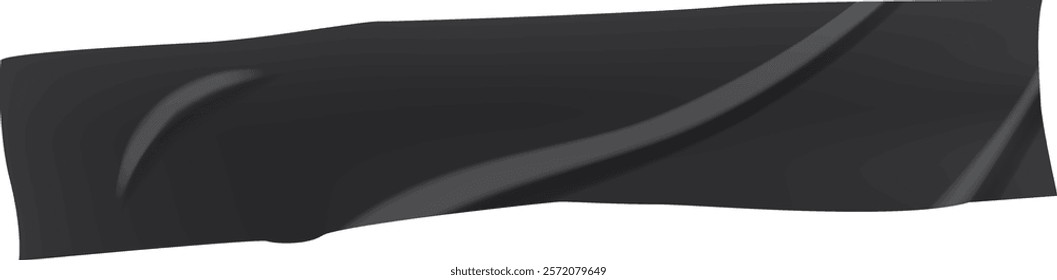 Crumpled and creased black adhesive tape isolated against a white background, offering a textured and abstract visual element that enhances design compositions and creative projects