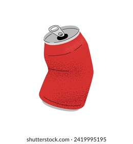 Crumpled or crushed aluminum can vector illustration. Slightly smashed stage. Simple flat textured design. Editable stroke.