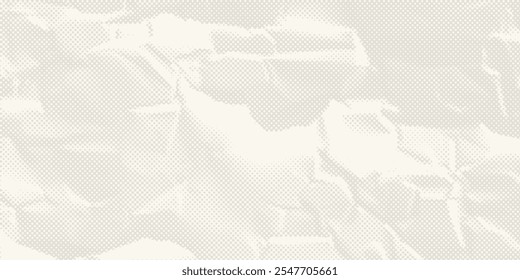 Crumpled ecru craft package paper texture. Abstract cream texture old paper background. Beige old cardboard backdrop. Vector illustration of grunge vintage note sheet or package.