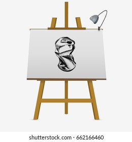 Crumpled empty soda can or beer can on easel. Vector illustration