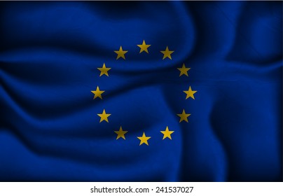 crumpled flag of european union on a light background.