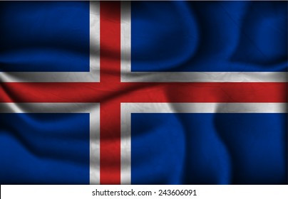 crumpled flag of Iceland on a light background.