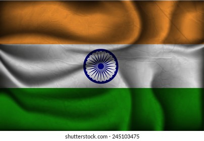 crumpled flag of India on a light background.