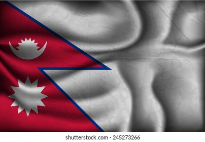 crumpled flag of Nepal on a light background.