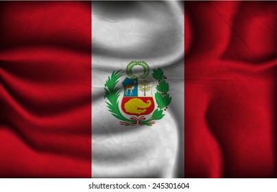 crumpled flag of Peru on a light background.