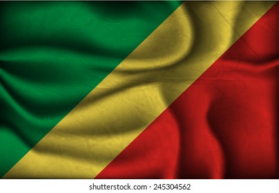 crumpled flag of Republic of the Congo on a light background.