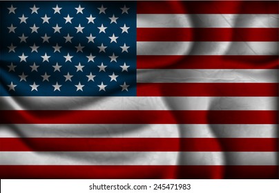 crumpled flag of United States Of America on a light background.