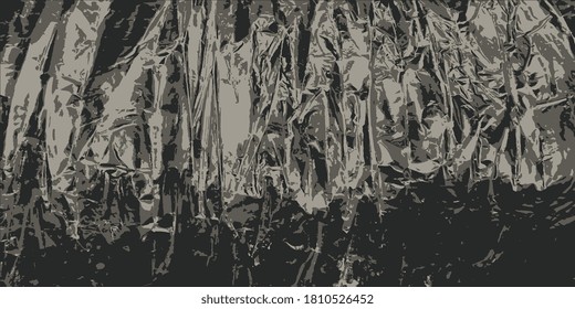 Crumpled foil. Background from crumpled gray-black foil.Creative vector background. Abstract vintage surface. Spotted textured background. Designer decorative cover. Vector graphics