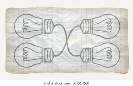 Crumpled graph paper with screwdriver and bulb