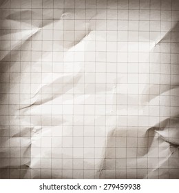 Crumpled gray blank math, grid paper background.