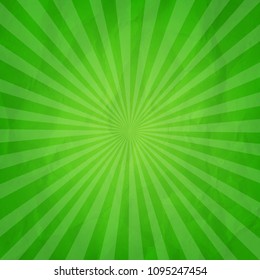 Crumpled Green Sunburst Background With Gradient Mesh, Vector Illustration