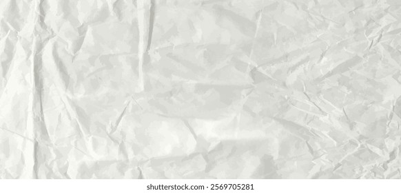 Crumpled grey paper texture. Abstract light blue background with wrinkled cardboard texture. Vector illustration horizontal crumpled empty white paper template for posters and banners.