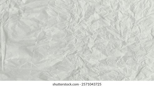 Crumpled grey paper texture. Abstract light blue background with wrinkled cardboard texture. Vector illustration horizontal crumpled empty white paper template for posters and banners.