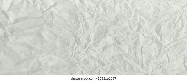 Crumpled grey paper texture. Abstract light background with wrinkled cardboard texture. Vector illustration horizontal fold crumpled empty white paper template for posters and banners.