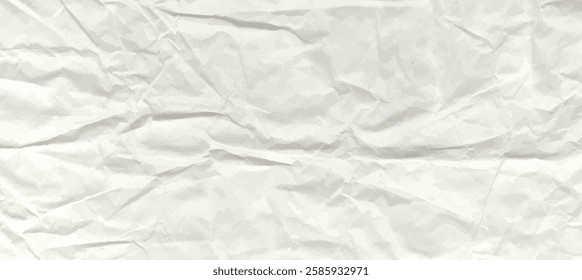 Crumpled grey paper texture. Abstract light background with wrinkled cardboard texture. Vector illustration horizontal fold crumpled empty white paper template for posters and banners.