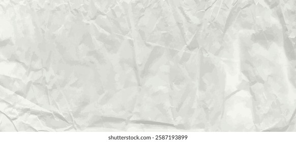 Crumpled grey paper texture. Abstract light background with wrinkled cardboard texture. Vector illustration horizontal fold crumpled empty white paper template for posters and banners.